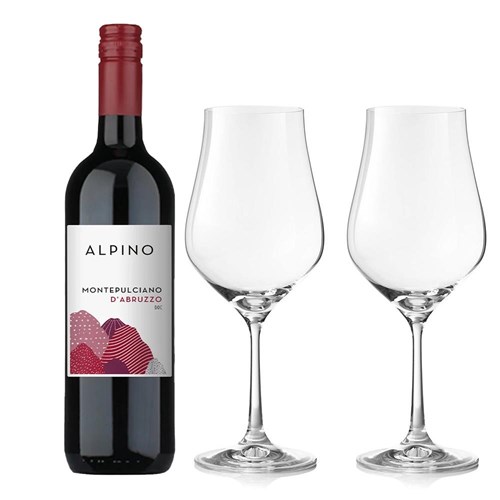Alpino Montepulciano d'Abruzzo 75cl Red Wine And Crystal Classic Collection Wine Glasses
